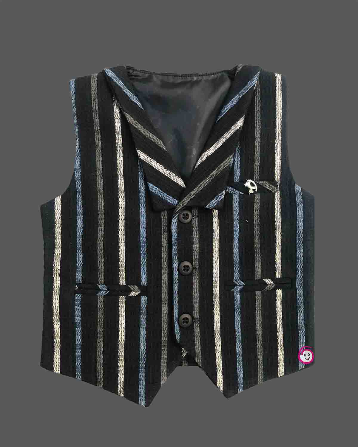 Little gentleman striped waistcoat suit set with shirt Pant and bow tie for boys