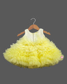 Girls fully ruffled sleeveless party frock - Light Yellow