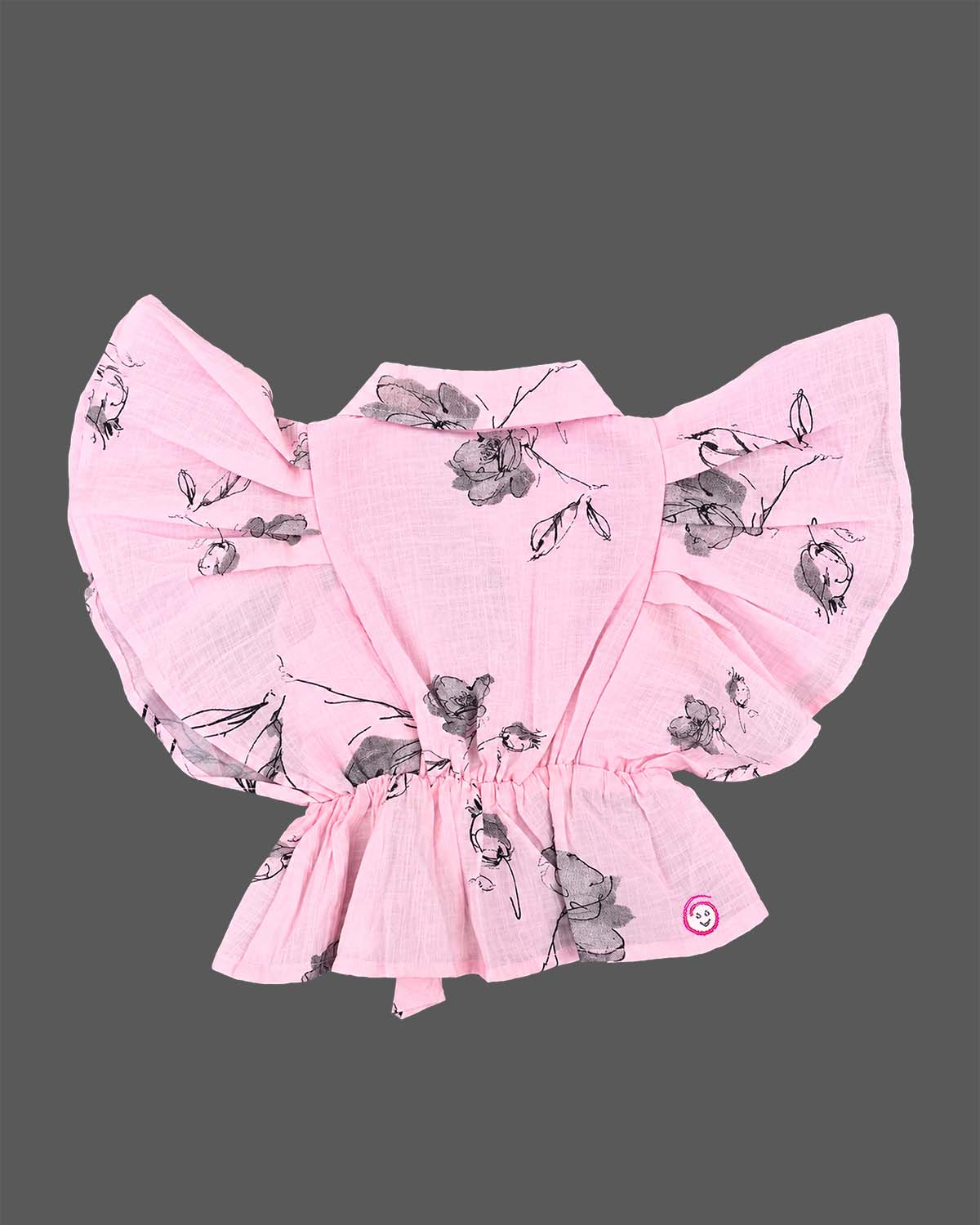 Toddler printed butterfly sleeve top with drawstring tie for birthday party wear