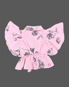Toddler printed butterfly sleeve top with drawstring tie for birthday party wear