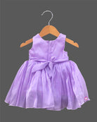 Infant satin party frock with statement bow and pearl neckline for baby girls