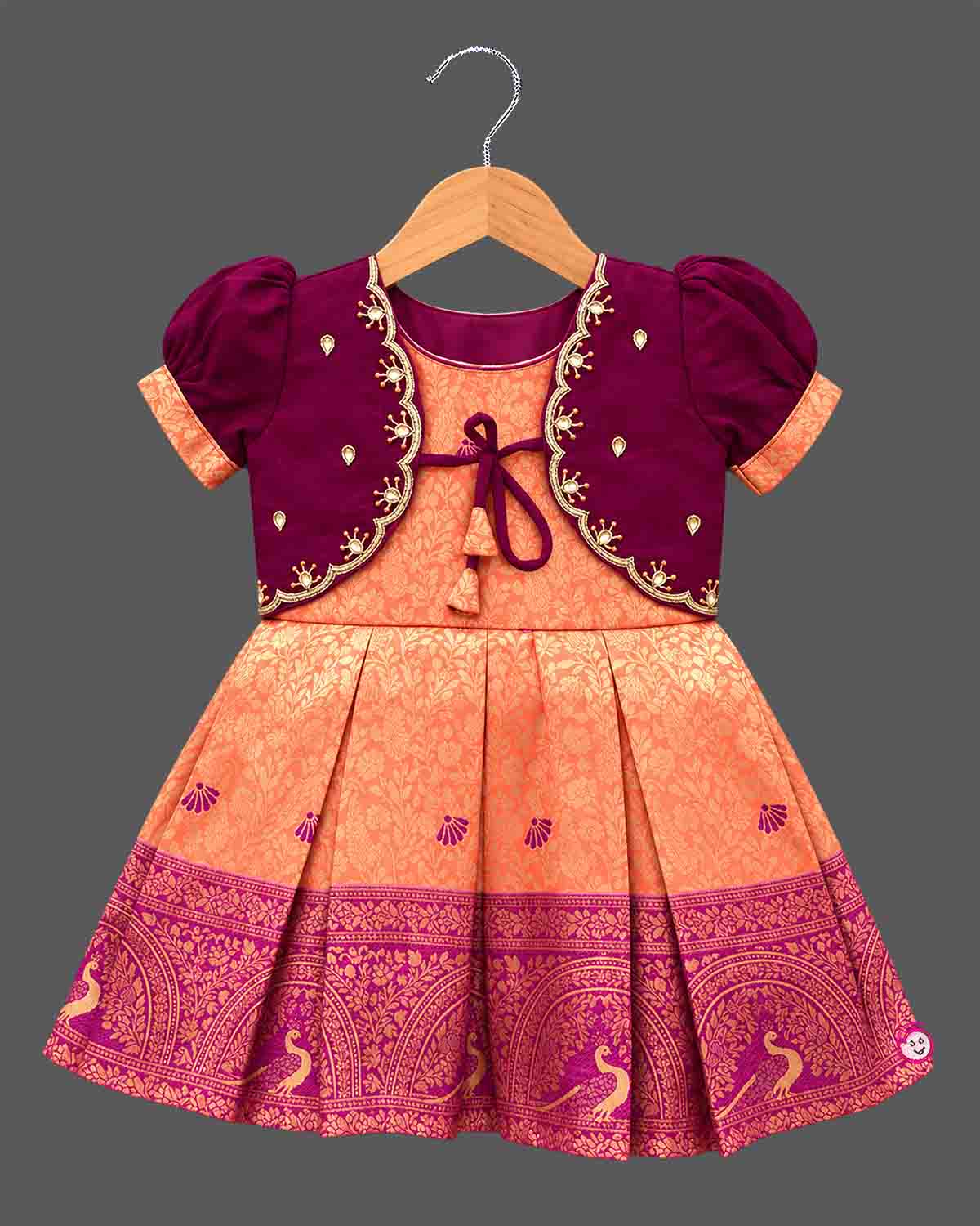 pattu pavadai frock infant ethnic wear silk cotton frock with jacket for childrens