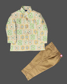 Boys full printed sherwani set  - Green 