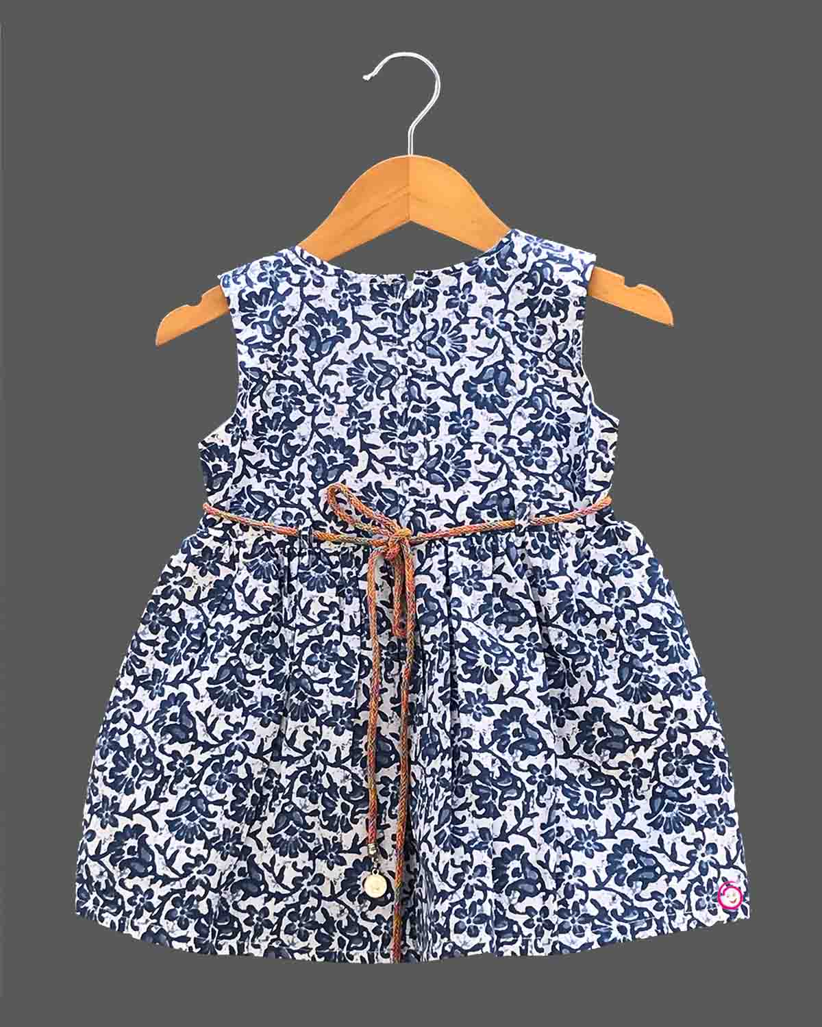 Girls floral printed casual frock - Ariel Blue