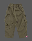 Trendy utility cargo pant for toddler boys featuring multi-flap pockets, graphic patch detail, and a thick braided drawstring waist.