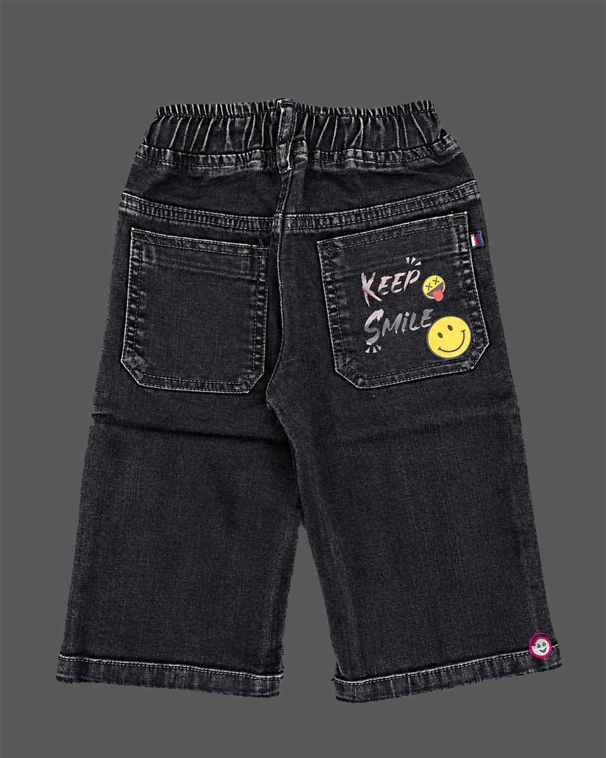 Trendy elastic waist denim pants with graphics for active boys clothing collection