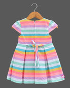 Toddler striped pleated frock featuring an ice cream graphic bodice and cap sleeves