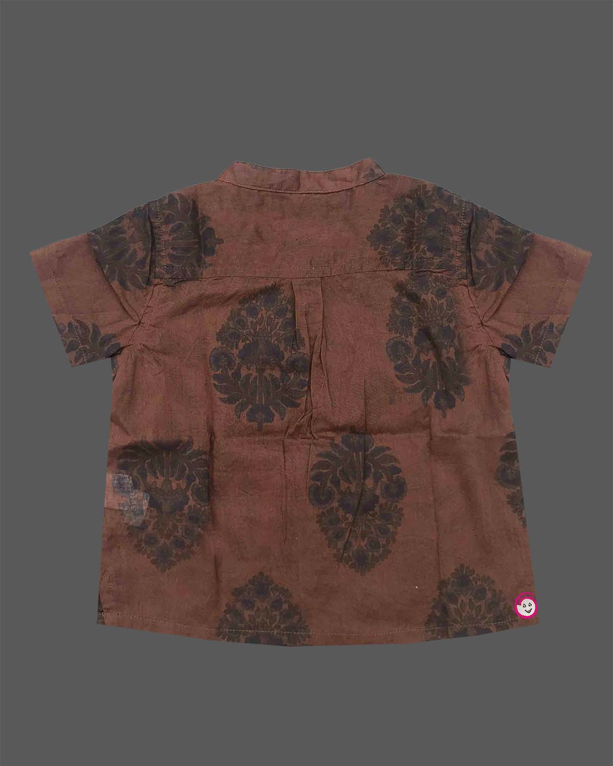 Boy baby printed cotton short kurta shirt with collar for festive pooja celebrations