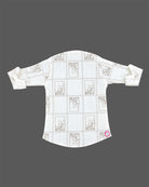 Baby Boys Off-White Cotton Kurta with Brown Leaf Print and Mandarin Collar