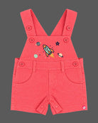 Boys dungaree set with space print t-shirt and red rocket dungaree shorts