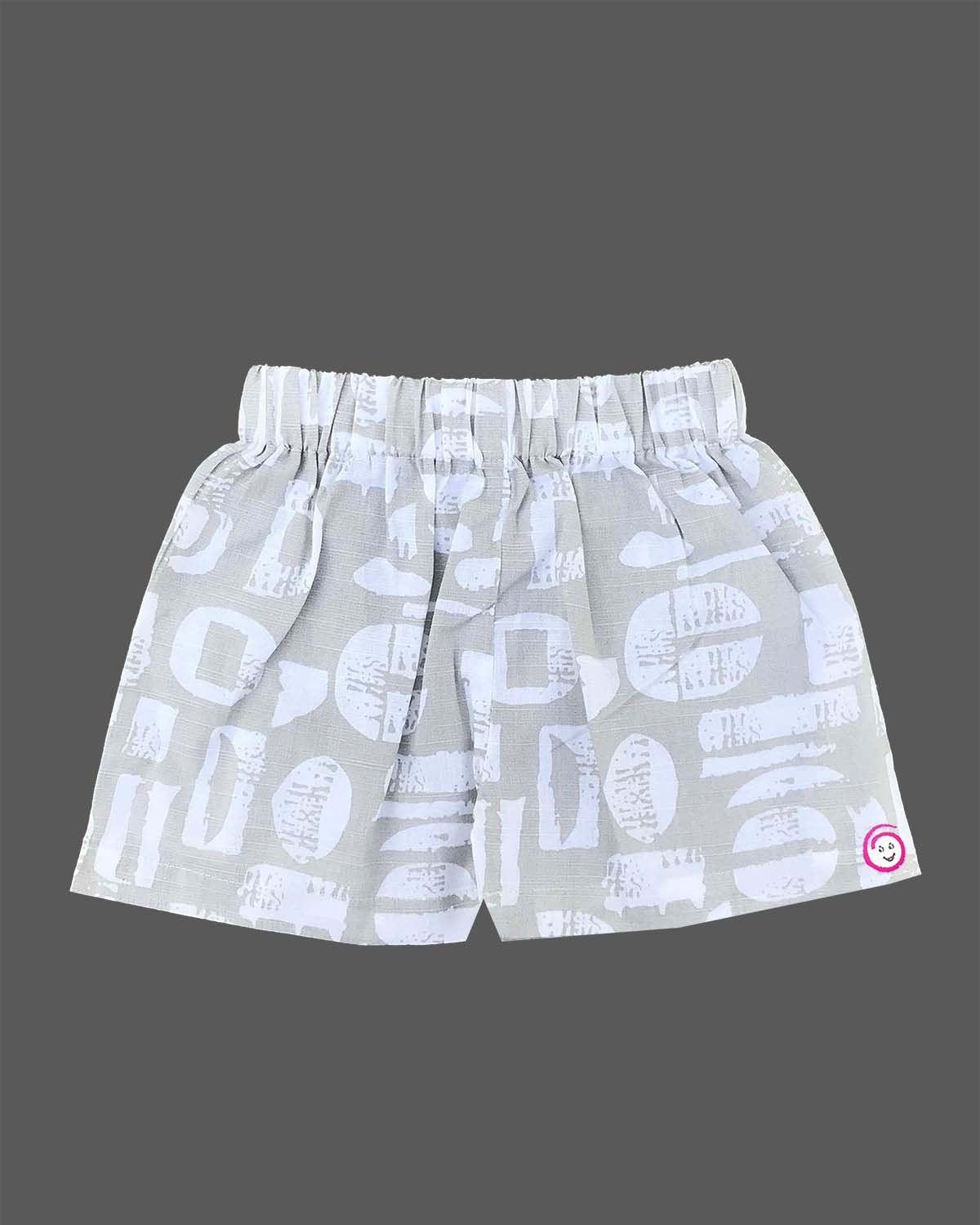 Grey printed button-down shirt with matching elasticated shorts baby boy top and shorts set for summer vacations, playdates, and park outings