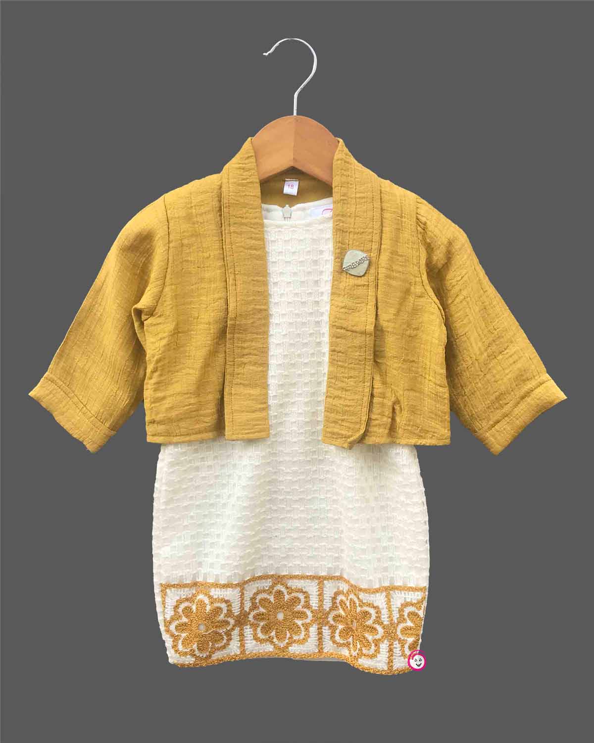 Toddler western midi dress with matching crop jacket and intricate floral hem pattern, perfect for girl's party and evening wear. High-quality kids boutique clothing.