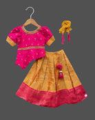 Girls ethnic wear half sleeve with choli - Dark Pink