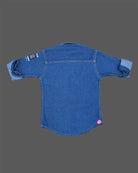 Boys blue denim casual shirt with Full Sleeve and front pocket for kids