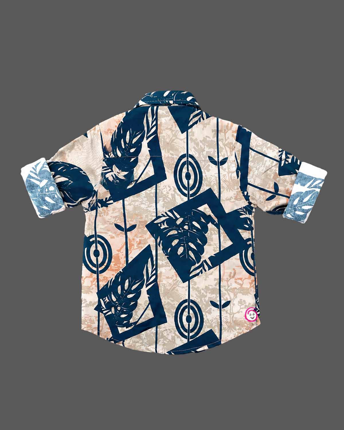 Botanical print button down shirt featuring convertible roll up sleeves in party wear for boys