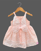 Little princess embroidered cotton casual frock with floral eyelet design, lace hem, and sleeveless straps for everyday kids fashion