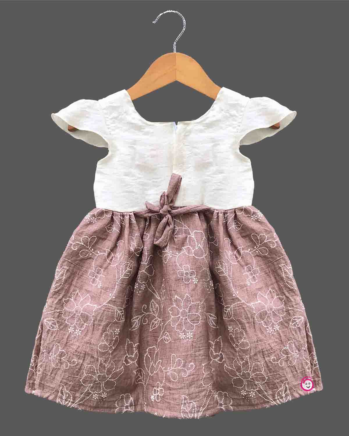 Baby girl cap sleeve floral dress with waist flower applique
