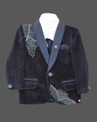 Boys embellished velvet tuxedo blazer coat suit set with tie and trousers for birthday parties and evening receptions.