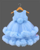 Baby girl net frock with pearl embellishments and ruffled tiered skirt for birthday party