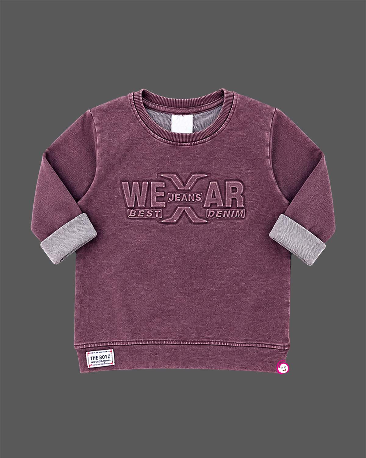 Textured long-sleeve sweatshirt and utility cargo pants set styled as party wear for boys with ribbed trims.