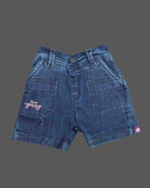 Boys Plaid Embroidered Cotton Shirt & Denim Shorts Set featuring vehicle embroidered motifs, spread collar, and elasticated denim shorts with pockets.