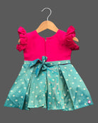 Girls traditional with frill sleeve frock - Dark Pink