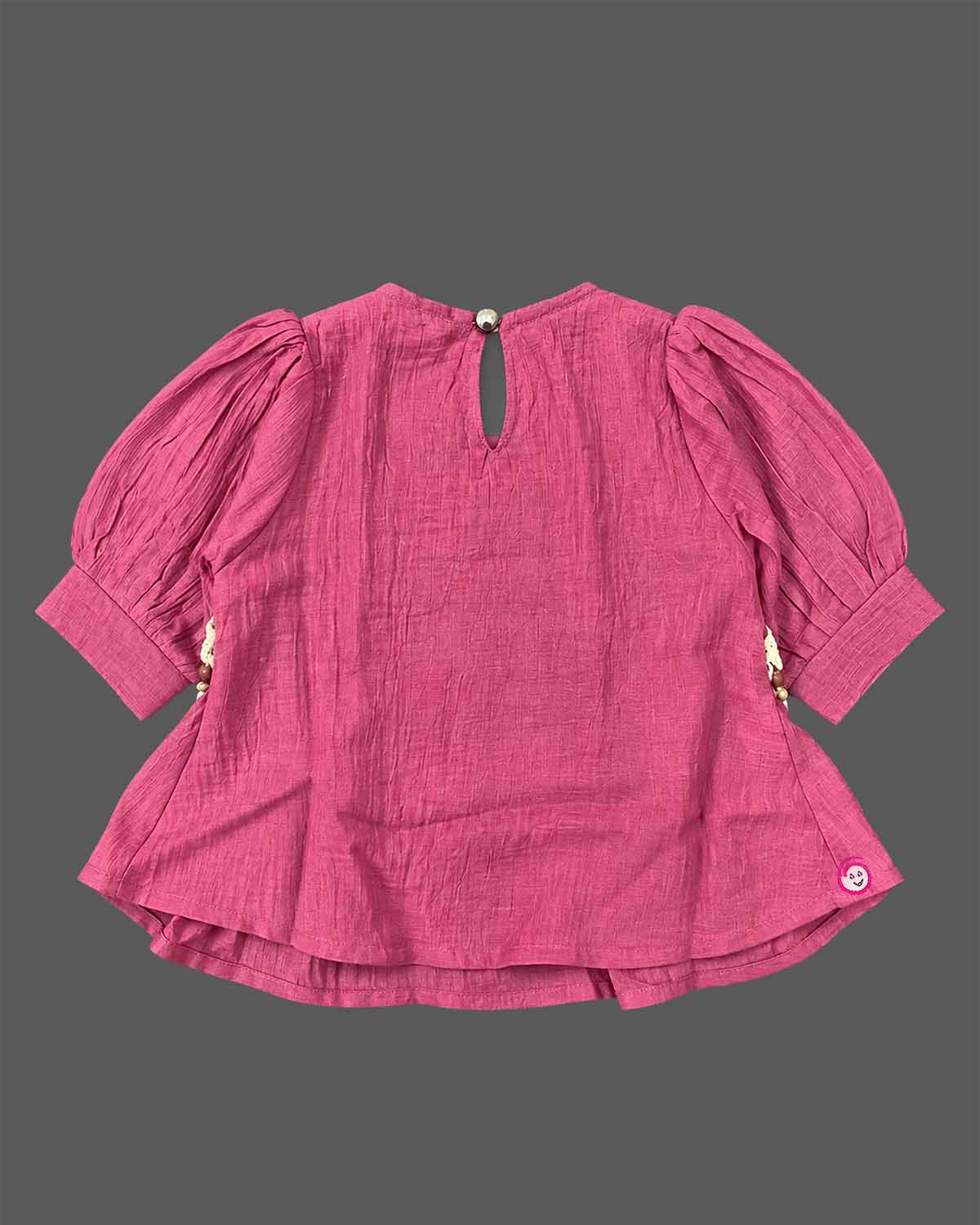 toddler cotton top with floral crochet accent and lace trim for casual girls wear