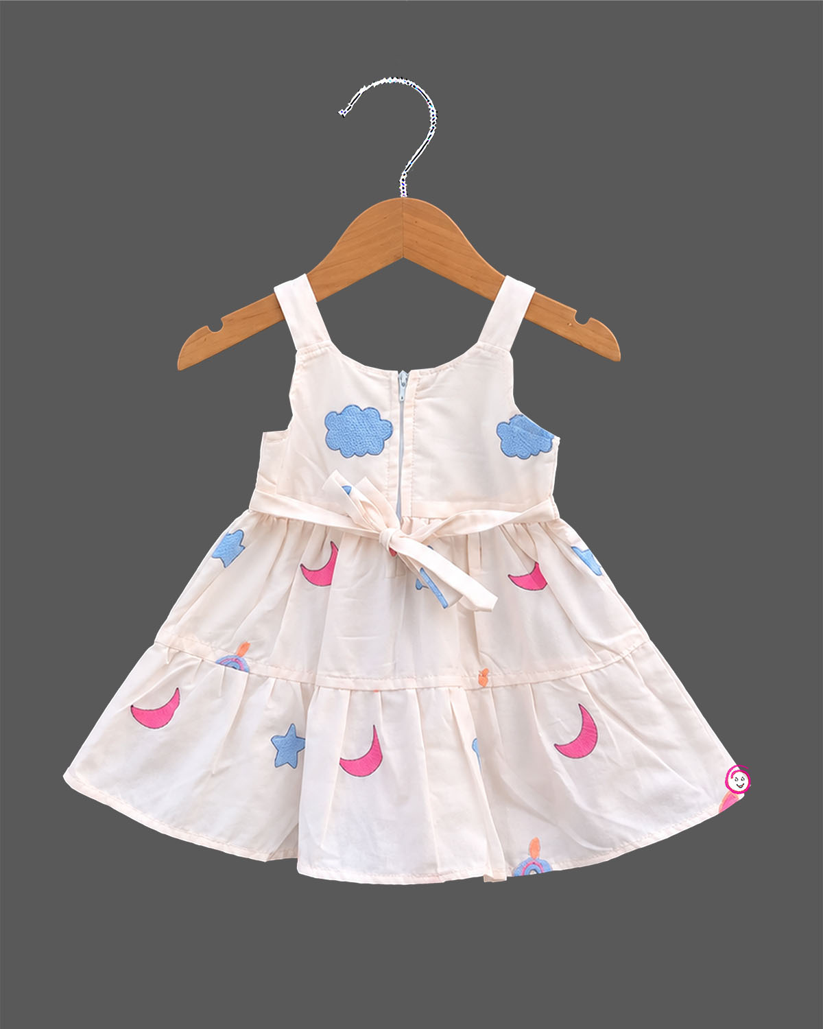 Toddler cotton frock with celestial star moon motifs for casual wear