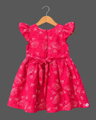 Cotton Frock For Baby Girl with flutter sleeves, V-neck bodice, gathered skirt and sketch floral print
