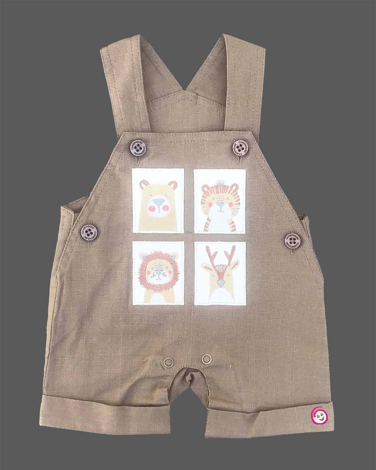 Cute printed tee and dungaree shorts outfit for active toddler boys playwear