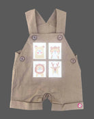 Cute printed tee and dungaree shorts outfit for active toddler boys playwear