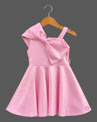 One-shoulder jacquard party wear dress with oversized shoulder bow for kids