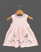 Little princess embroidered checked casual frock with butterfly and floral detailing for everyday comfort