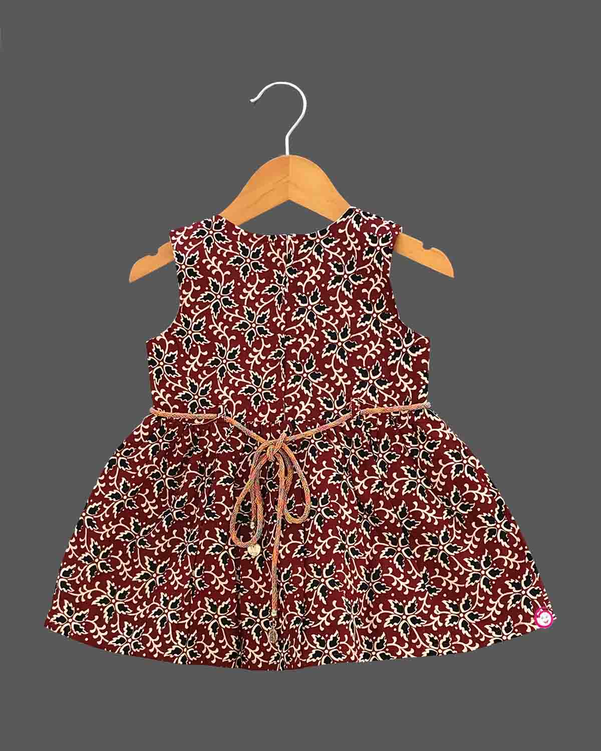 Girls floral printed casual frock - Maroon