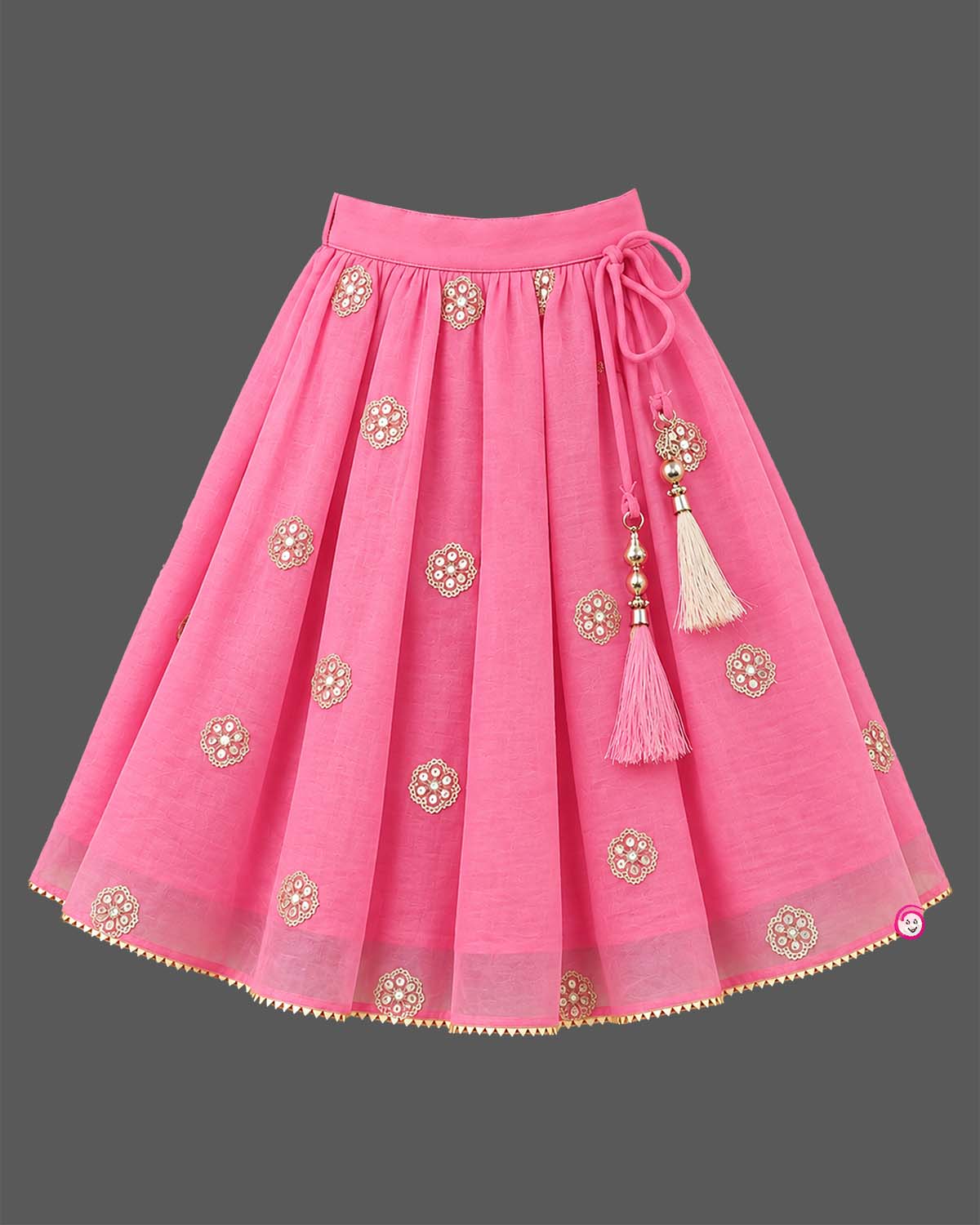 Girls pink embroidered lehenga choli set with long jacket for festive celebrations and weddings