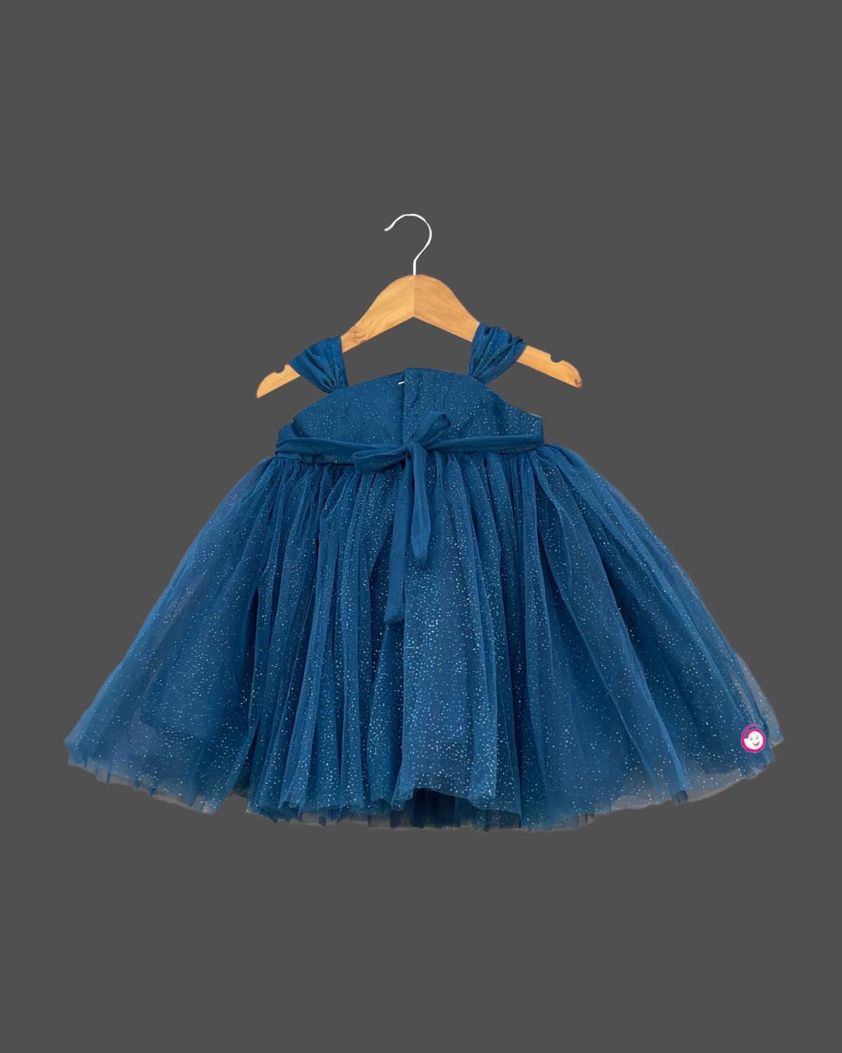 Girls attractive color with ruffled party frock - Ariel Blue