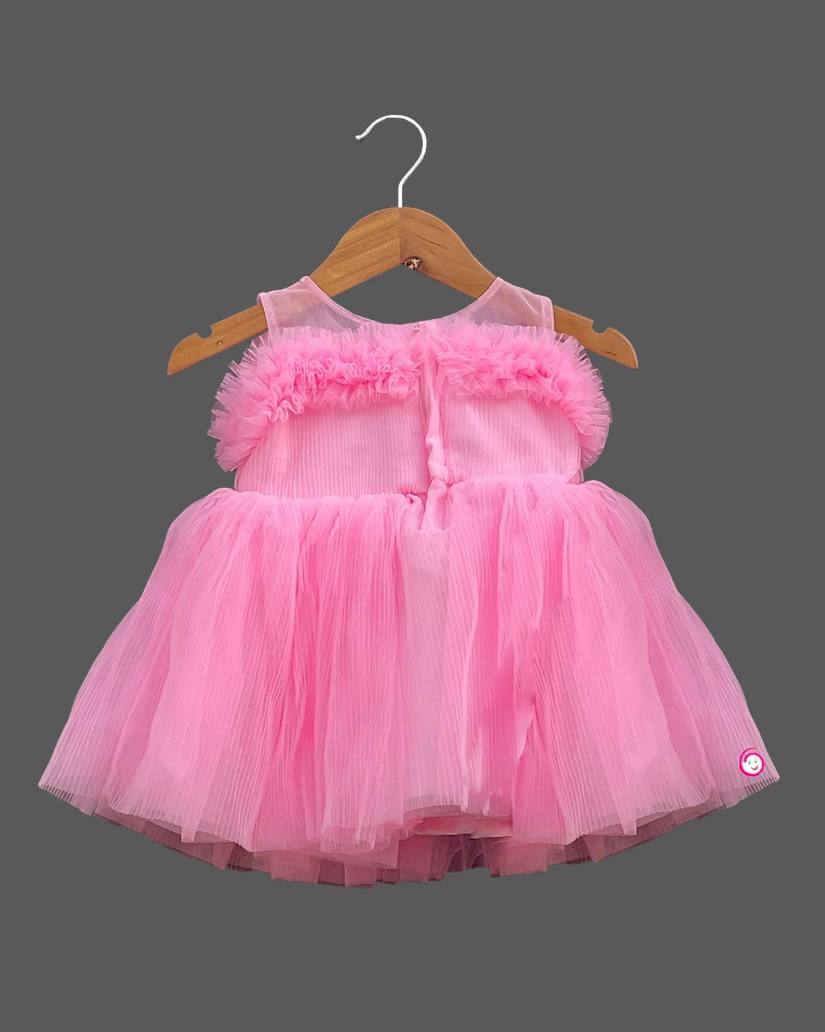 Girls applique with partywear frock - Baby Pink