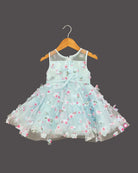 Girls flower applique partywear frock - Sky Blue