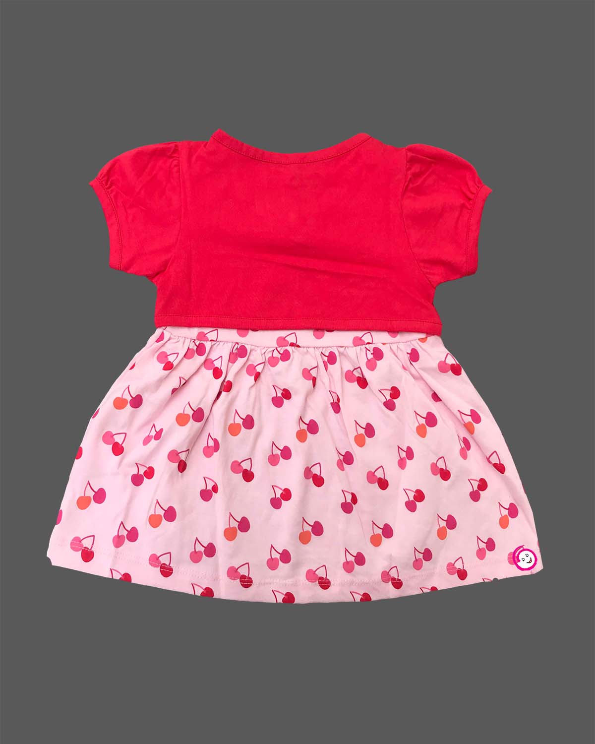 Infant cotton frock with short sleeves and cherry print for casual wear
