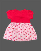 Infant cotton frock with short sleeves and cherry print for casual wear