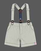 Boys printed shirt and suspender shorts set with bow tie for party wear
