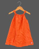 Toddler Girl Gathered Strap Frock featuring floral appliques and sleeveless shoulder straps.
