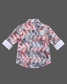 Toddler printed cotton shirt with point collar and roll-up sleeves for kids party wear.