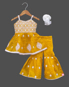 Girls Floral Printed Sharara & With Dupatta - Mustard