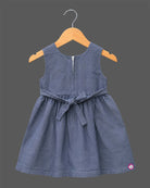 Toddler embroidered denim frock with bow accent and floral embroidery for girls