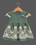 Toddler embroidered lace cotton frock with puff sleeves for birthday casual wear 