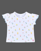 Baby girl cotton pinafore dress with frill sleeve printed t-shirt set for casual wear