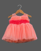 Girls elegant ruffled floral design party frock - Peach