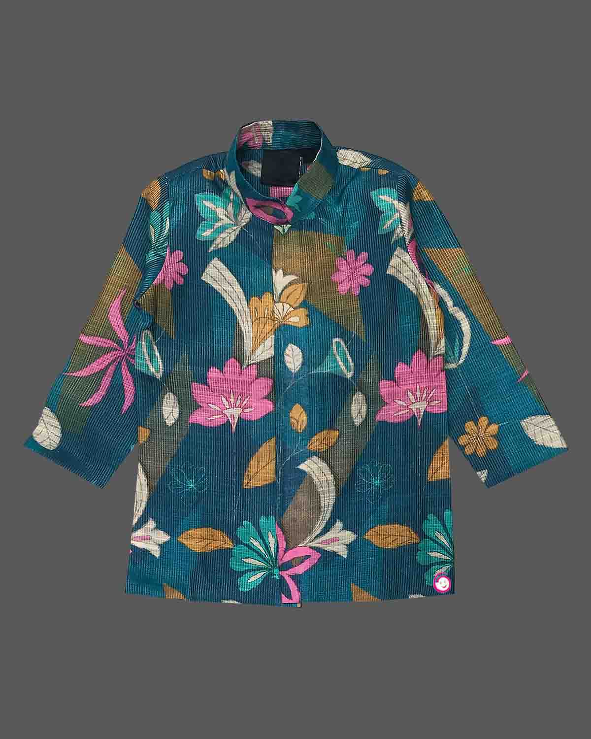 Boys flower printed full sleeve dhoti set - Ramar Blue