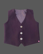 Boys wine designer tuxedo suit set featuring a shawl collar blazer with intricate gold shoulder embroidery, shirt, waistcoat, tie, and matching formal pant